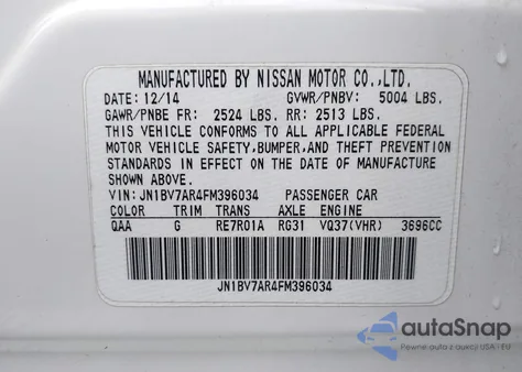 2015 Infiniti Q50 Premium z USA, uszkodzony, nr VIN JN1BV7AR4FM396034